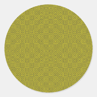 Black on yellow and yellow on black squares classic round sticker
