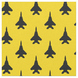 Black on Yellow Strike Eagle Fighter Jet Pattern Fabric