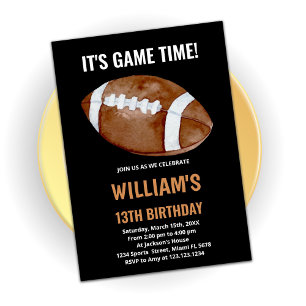 Black One Football Birthday Invitations