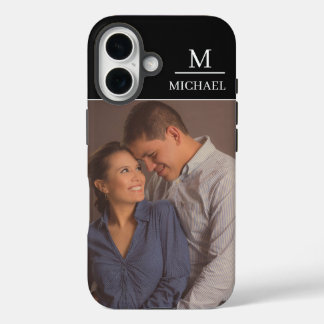 Black One Photo Name and Initial iPhone 16 Case