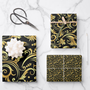 Black Onyx and Gold Wrapping Paper Sheet