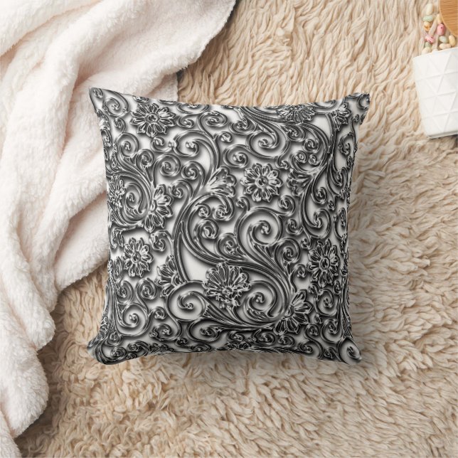 Black Onyx Paisley Throw Pillow (Blanket)