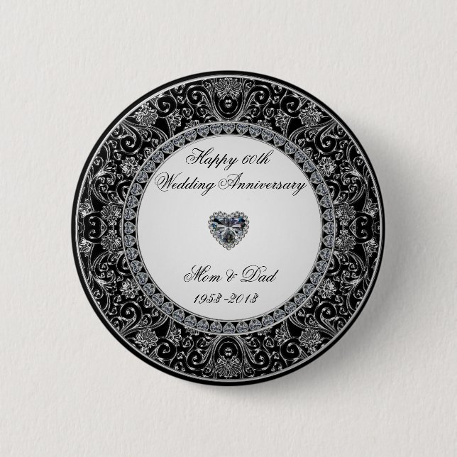 Black Onyx Style Diamond Wedding Anniversary 6 Cm Round Badge (Front)