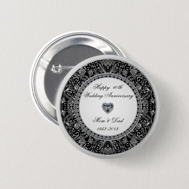 Black Onyx Style Diamond Wedding Anniversary 6 Cm Round Badge (Front & Back)