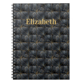Black Onyx Tiled Pattern Name Monogram Notebook