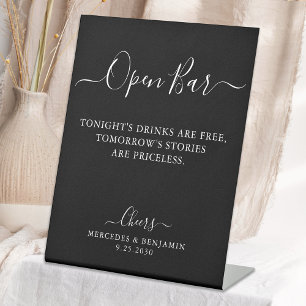 Black Open Bar Calligraphy Personalised Wedding  Pedestal Sign