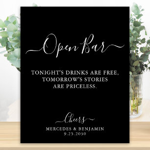 Black Open Bar Calligraphy Personalised Wedding Poster