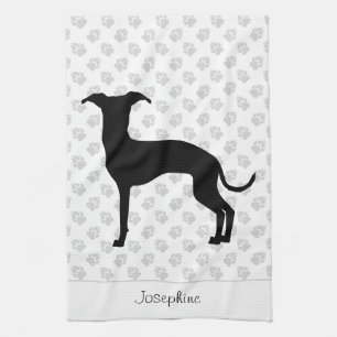 Black (Or Any Other Colour) Iggy Silhouette & Name Tea Towel