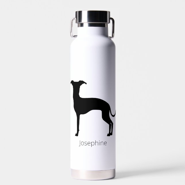 Black (Or Any Other Colour) Iggy Silhouette & Name Water Bottle (Front)