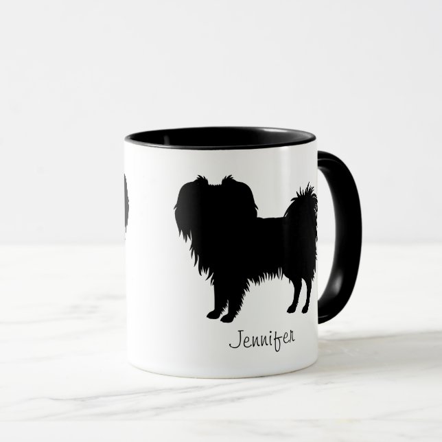 Black (Or Other Colour) Phalène Dog Silhouette Mug (Front Right)