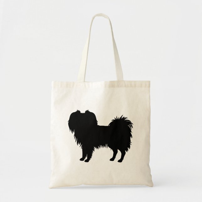 Black (Or Other Colour) Phalène Dog Silhouette Tote Bag (Front)