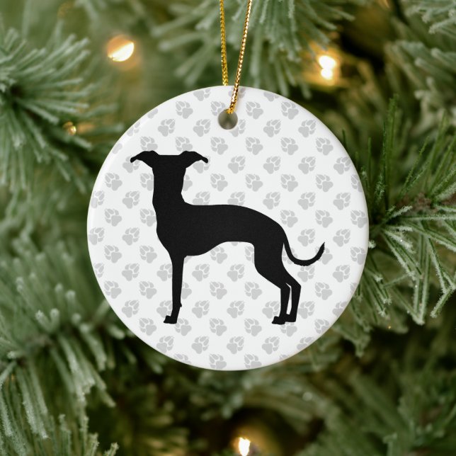 Black (Or Your Colour) Italian Greyhound Silhouett Ceramic Tree Decoration (Tree)