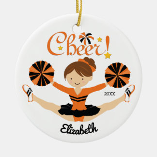 Black & Orang Cheer Brunette Cheerleader Ornament