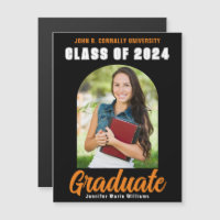 Black Orange 2024 Graduation Photo Arch Magnet