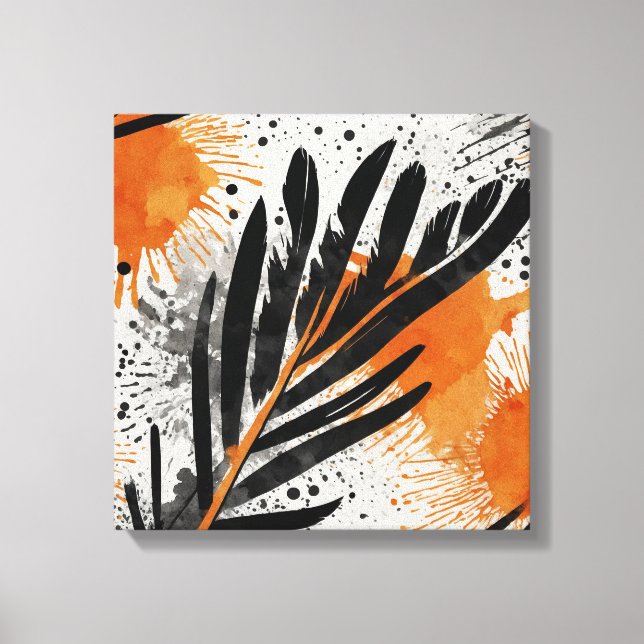 Black Orange Abstract feather Watercolor wall art (Front)