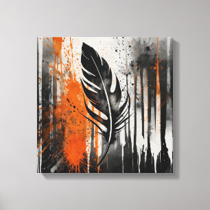 Black Orange Abstract feather Watercolor wall art