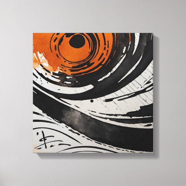 Black Orange Abstract Watercolor wall art (Front)