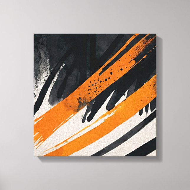 Black Orange Abstract Watercolor wall art (Front)