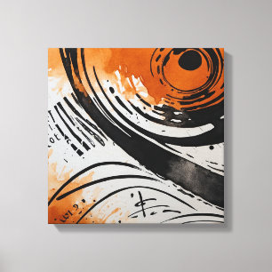Black Orange Abstract Watercolor wall art