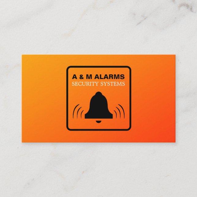 Black & Orange Alarm Logo, Security Alarm Service Business Card (Front)