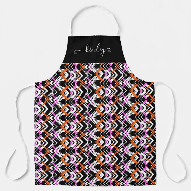Black, Orange, And Pink Hand Drawn Arrow Pattern Apron (Front)