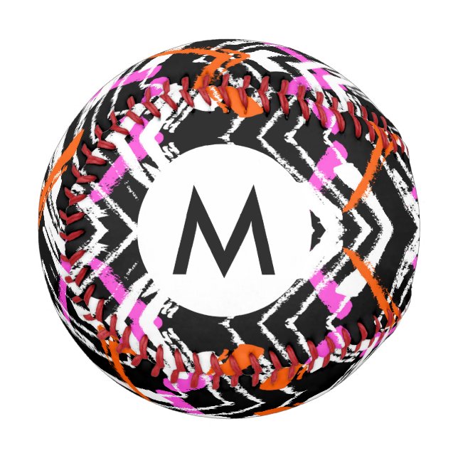 Black, Orange, And Pink Hand Drawn Arrow Pattern Baseball (Front Left)