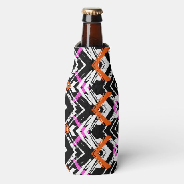 Black, Orange, And Pink Hand Drawn Arrow Pattern Bottle Cooler (Bottle Front)