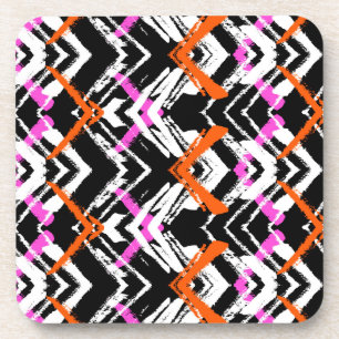 Black, Orange, And Pink Hand Drawn Arrow Pattern Coaster