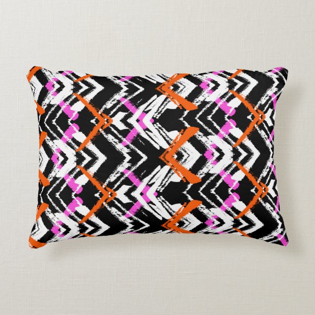 Black, Orange, And Pink Hand Drawn Arrow Pattern Decorative Cushion (Front)