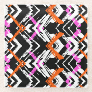Black, Orange, And Pink Hand Drawn Arrow Pattern Glass Coaster