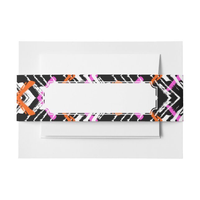 Black, Orange, And Pink Hand Drawn Arrow Pattern Invitation Belly Band (Front Example)