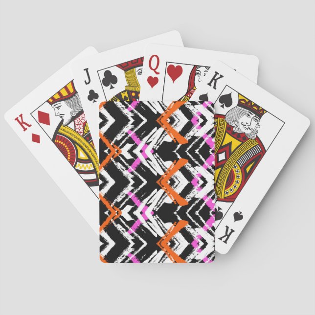 Black, Orange, And Pink Hand Drawn Arrow Pattern Playing Cards (Back)