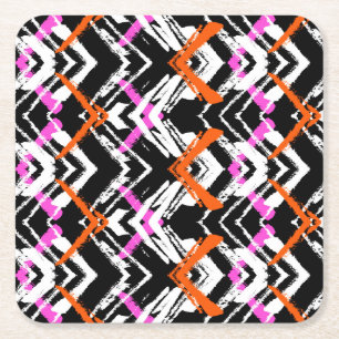 Black, Orange, And Pink Hand Drawn Arrow Pattern Square Paper Coaster