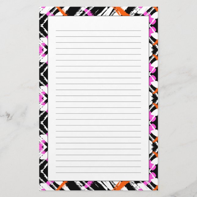 Black, Orange, And Pink Hand Drawn Arrow Pattern Stationery (Front)