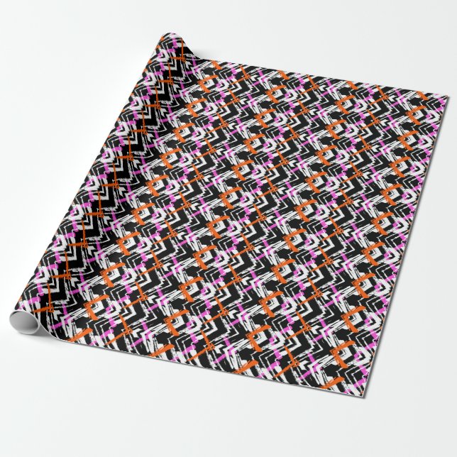 Black, Orange, And Pink Hand Drawn Arrow Pattern Wrapping Paper (Unrolled)