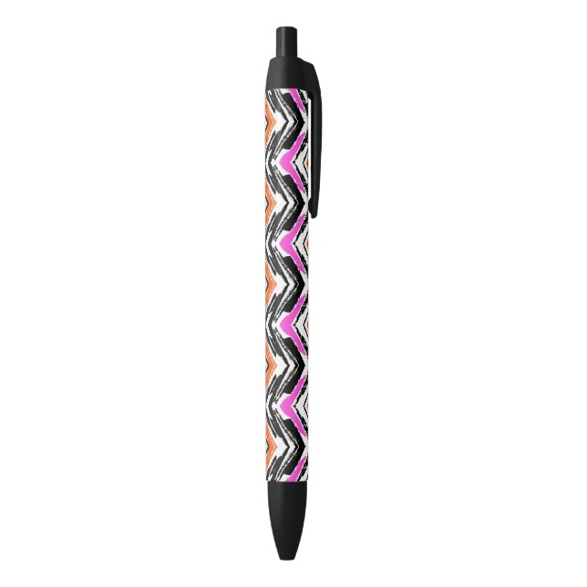 Black, Orange, And Pink Hand Drawn Chevron Pattern Black Ink Pen (Bottom (Vertical))