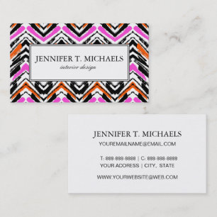 Black, Orange, And Pink Hand Drawn Chevron Pattern Business Card