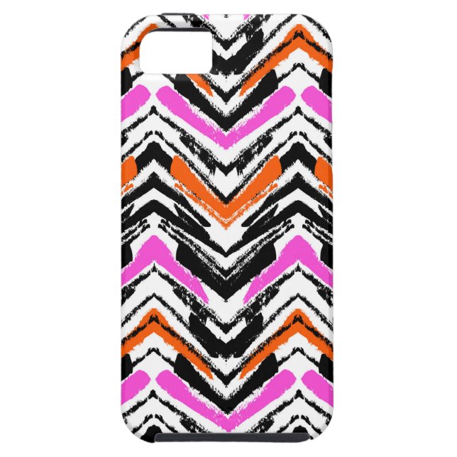 Black, Orange, And Pink Hand Drawn Chevron Pattern Case-Mate iPhone Case (Back)