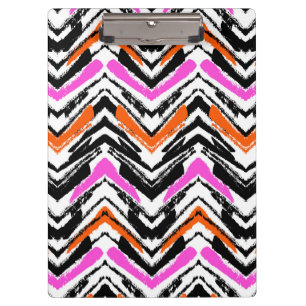 Black, Orange, And Pink Hand Drawn Chevron Pattern Clipboard
