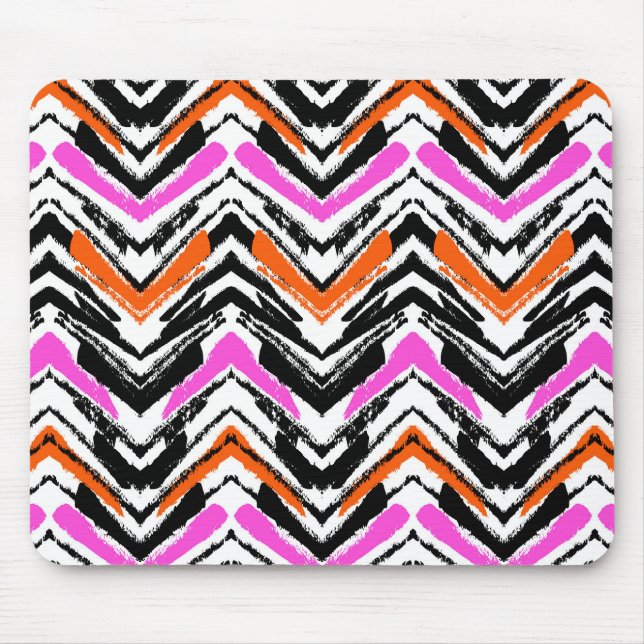 Black, Orange, And Pink Hand Drawn Chevron Pattern Mouse Mat (Front)