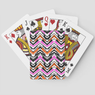 Black, Orange, And Pink Hand Drawn Chevron Pattern Playing Cards