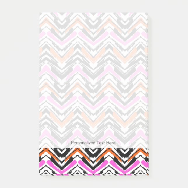 Black, Orange, And Pink Hand Drawn Chevron Pattern Post-it Notes (Front)