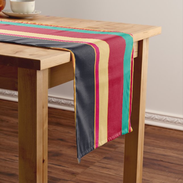 Black Orange And Red Stripes Short Table Runner (In Situ)
