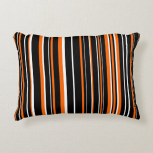 Black, Orange, and White Barcode Stripe Decorative Cushion