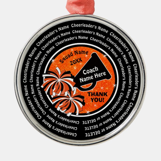 Black, Orange and White, Cheer Coach Ornaments (Front)
