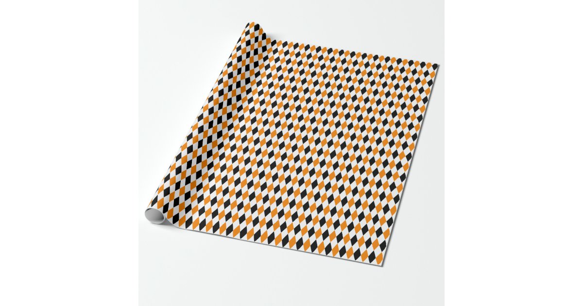 Black, Orange and White Harlequin Wrapping Paper | Zazzle
