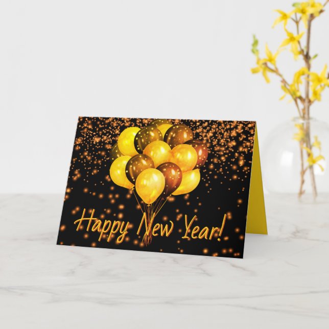 Black Orange Balloons HAPPY NEW YEAR Personalised  Card (Yellow Flower)
