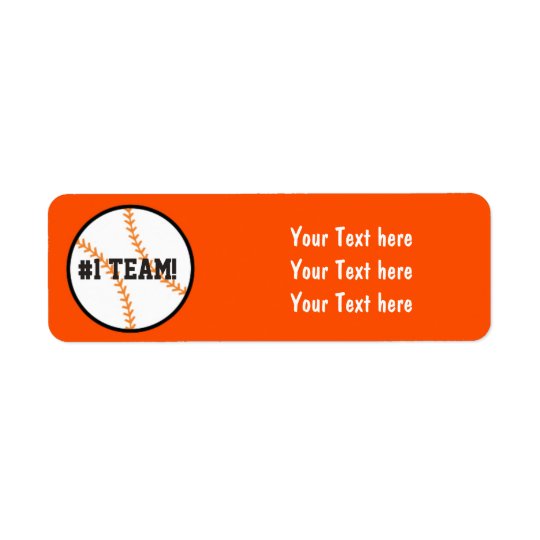 Black & Orange Baseball Team Party Address Labels