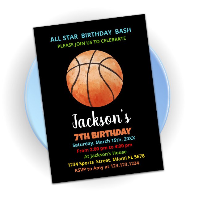 Black Orange Basketball Birthday Invitations (Creator Uploaded)