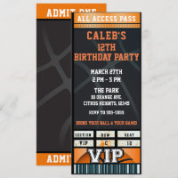 Black Orange Basketball Birthday Party VIP Ticket